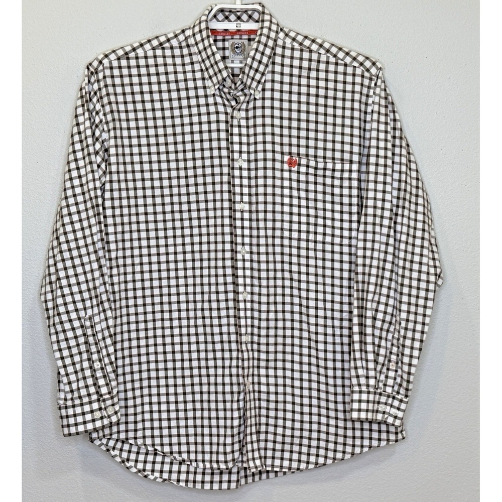 Cinch Button Down Shirt Mens Large Green Plaid Long Sleeve Collar Western Cotton